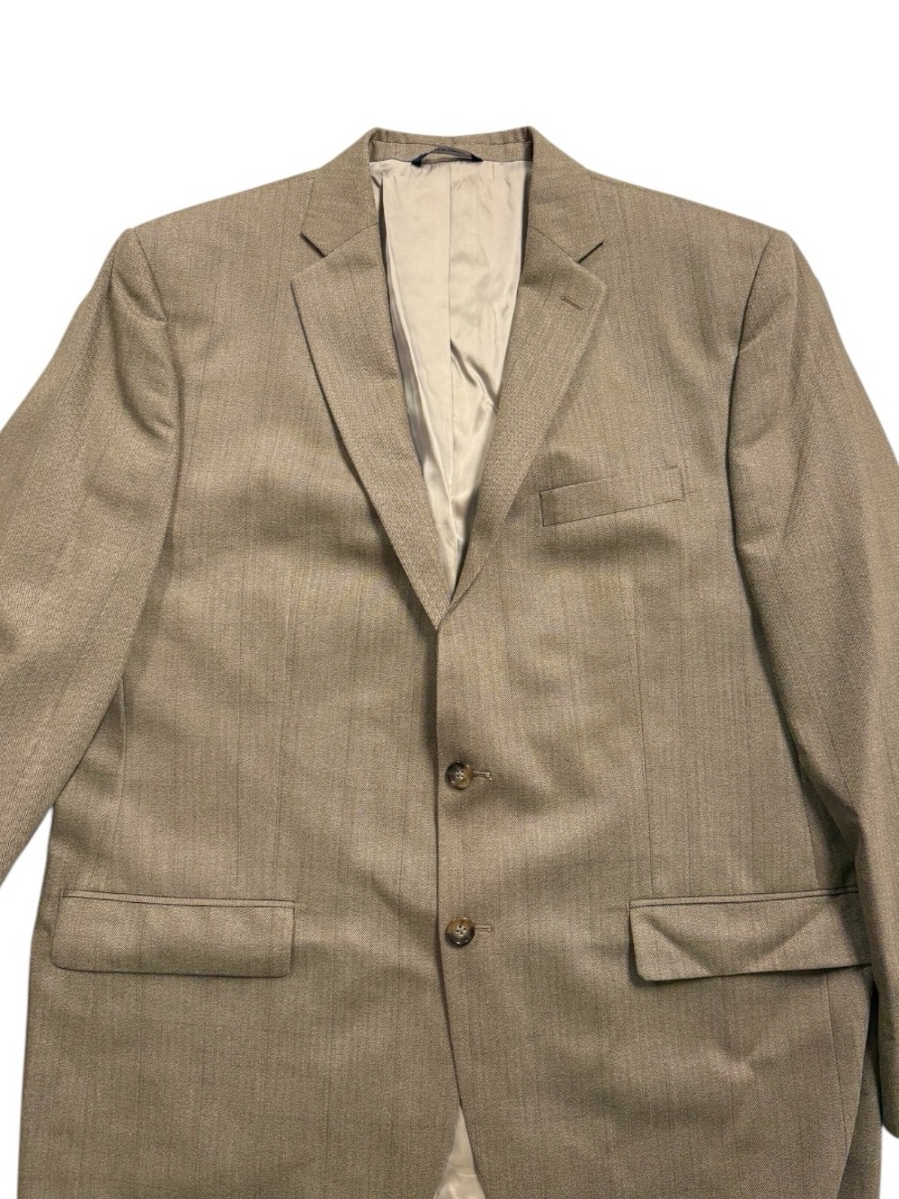 Ralph Lauren Silk Wool Herringbone Blazer Sport Coat 46L Tan Made in Canada